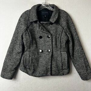 Banana Republic peacoat sz 10 black‎ herringbone double breasted wool blend